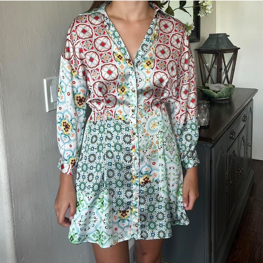 Zara Multicolor Patterned Mini Dress